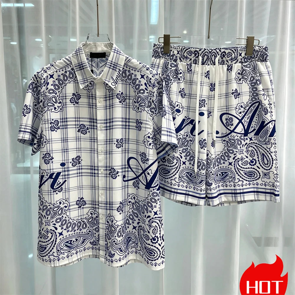 Hawaiian mens royal luxury shorts set,2-piece digital printed suit, summer high-quality short sleeved shirt with buttons set2026