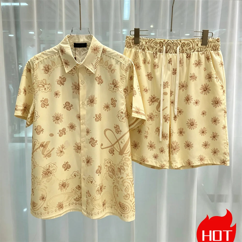 Hawaiian mens royal luxury shorts set,2-piece digital printed suit, summer high-quality short sleeved shirt with buttons set2026