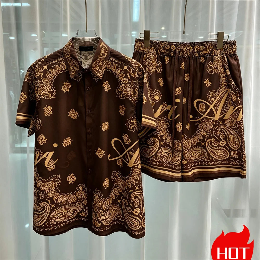 Hawaiian mens royal luxury shorts set,2-piece digital printed suit, summer high-quality short sleeved shirt with buttons set2026