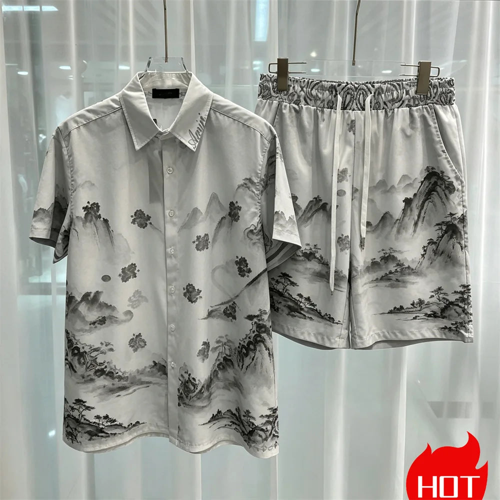 Hawaiian mens royal luxury shorts set,2-piece digital printed suit, summer high-quality short sleeved shirt with buttons set2026