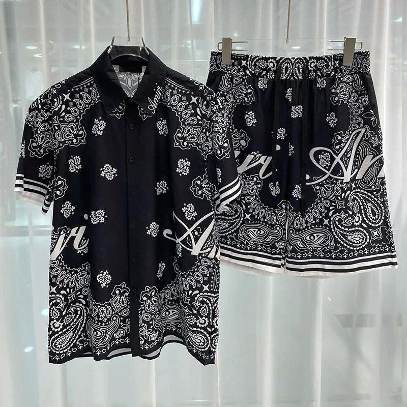 Hawaiian mens royal luxury shorts set,2-piece digital printed suit, summer high-quality short sleeved shirt with buttons set2026