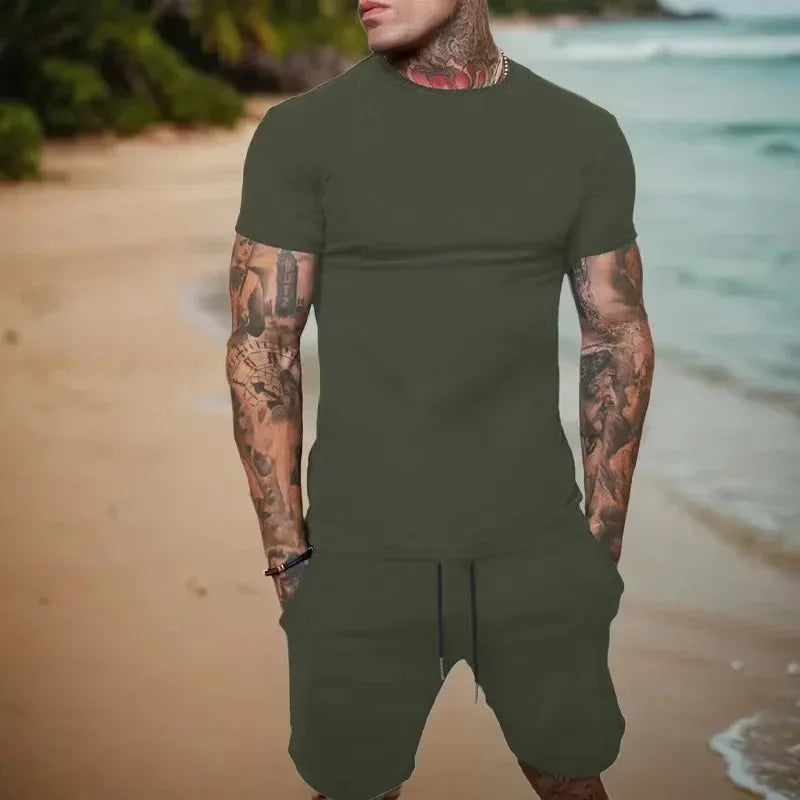 Fashionable and casual summer outdoor sports suit men's breathable T-shirt shorts casual and fashionable two-piece set tracksuit