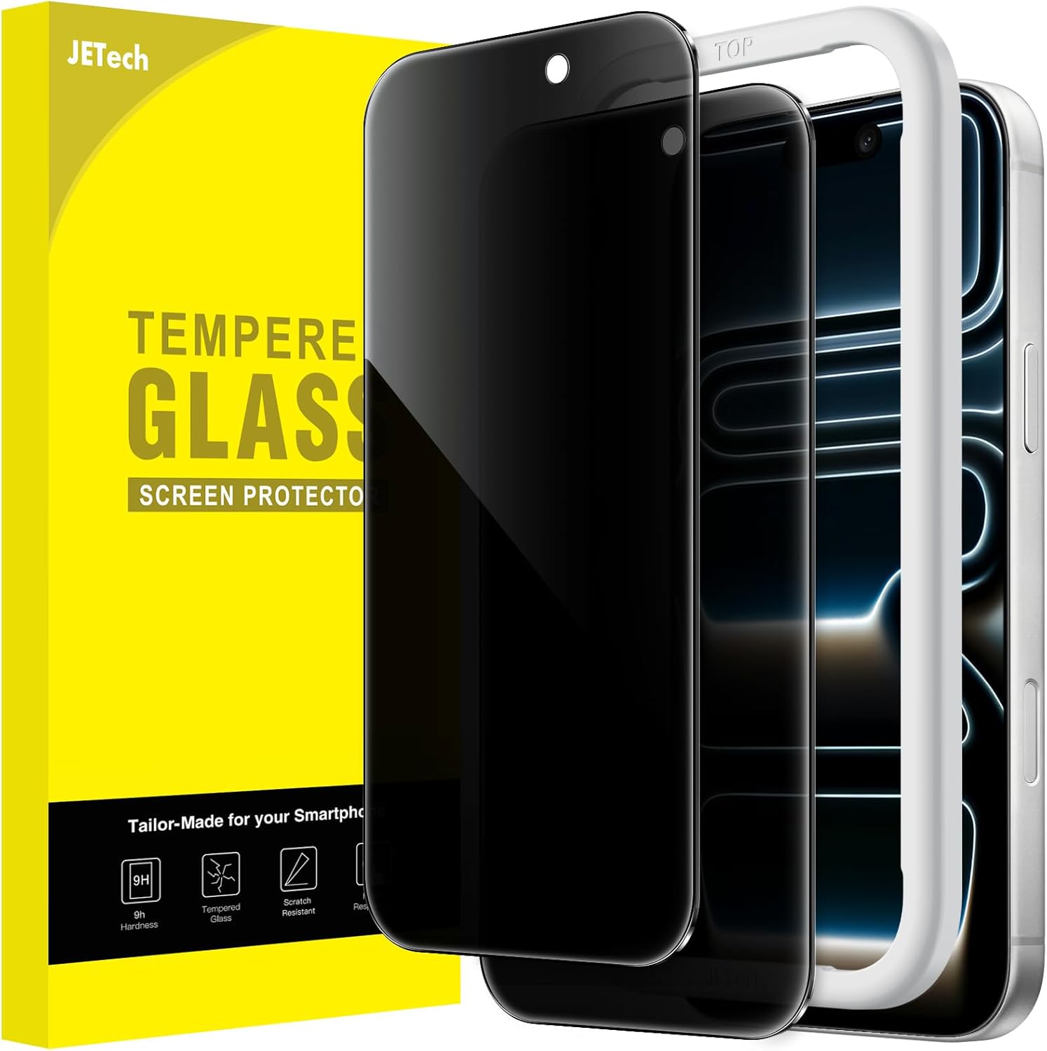 JETech Protector Pantalla Privacidad para iPhone 17 Pro Max, 2 Unidades | Protección Antiespía, Cristal Vidrio Templado, Marco de Instalación Fácil, Anti-Arañazos