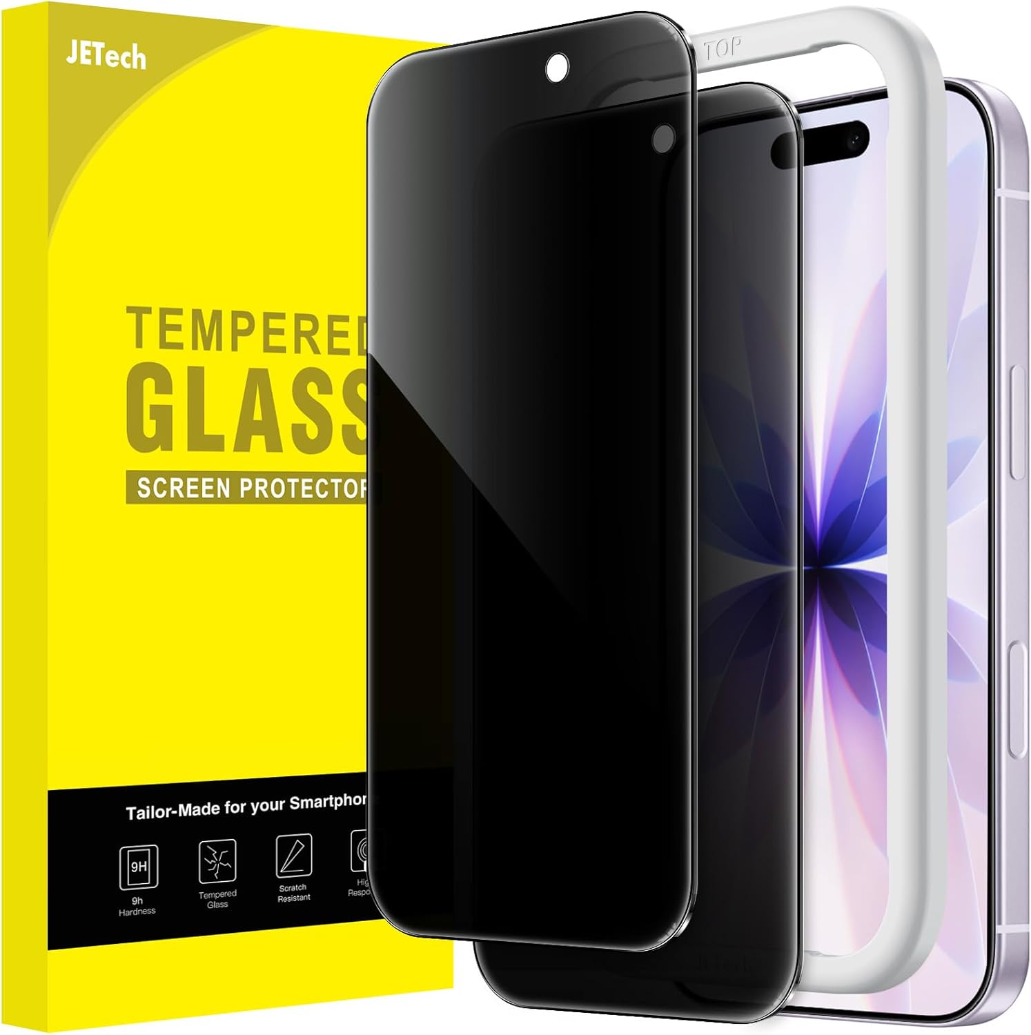 JETech Protector Pantalla Privacidad para iPhone 17 Pro Max, 2 Unidades | Protección Antiespía, Cristal Vidrio Templado, Marco de Instalación Fácil, Anti-Arañazos