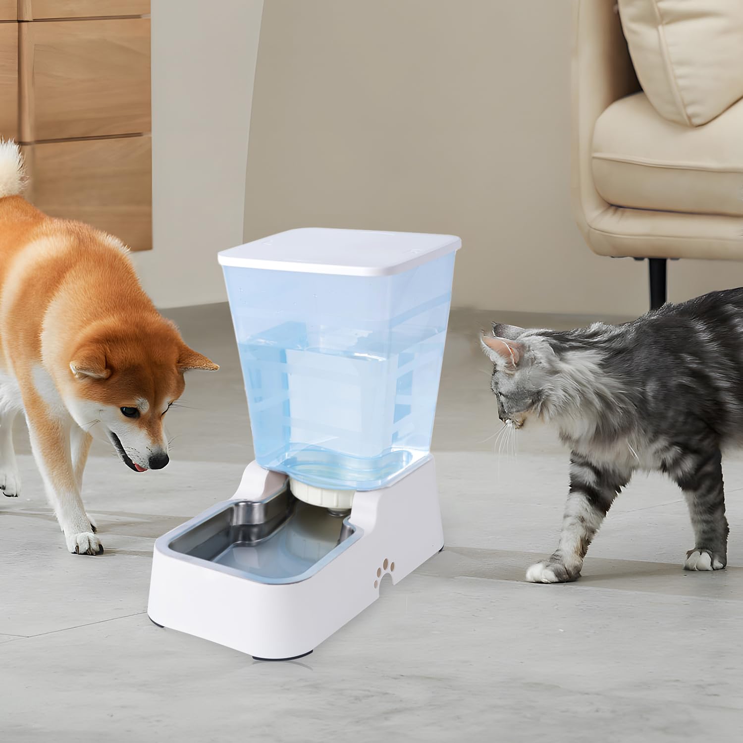 Dispensador Automático de Comida y Agua para Perros y Gatos, 5L - para Mascotas Medianas y Grandes, Otros Animales (Gris Oscuro)