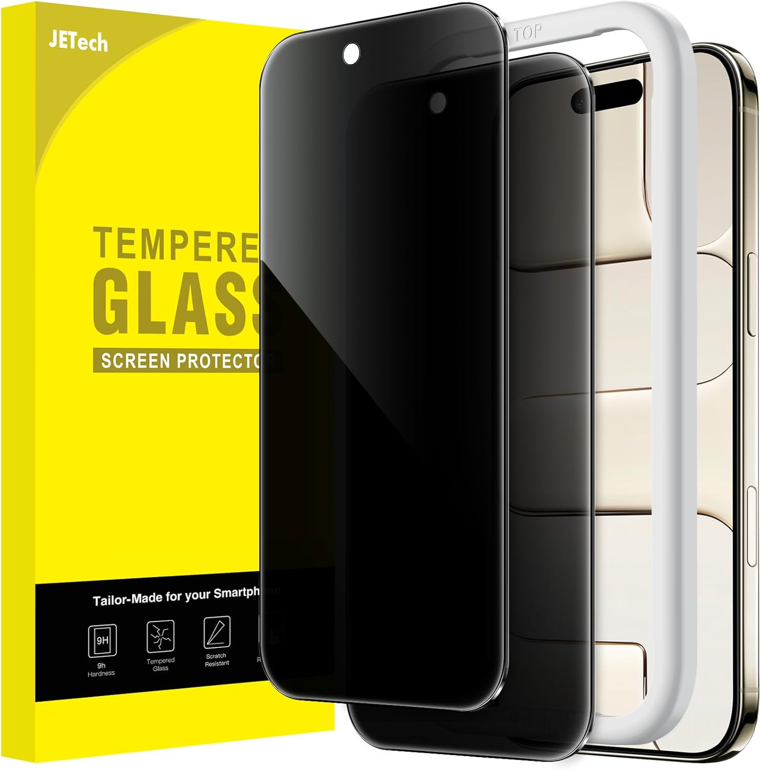 JETech Protector Pantalla Privacidad para iPhone 17 Pro Max, 2 Unidades | Protección Antiespía, Cristal Vidrio Templado, Marco de Instalación Fácil, Anti-Arañazos