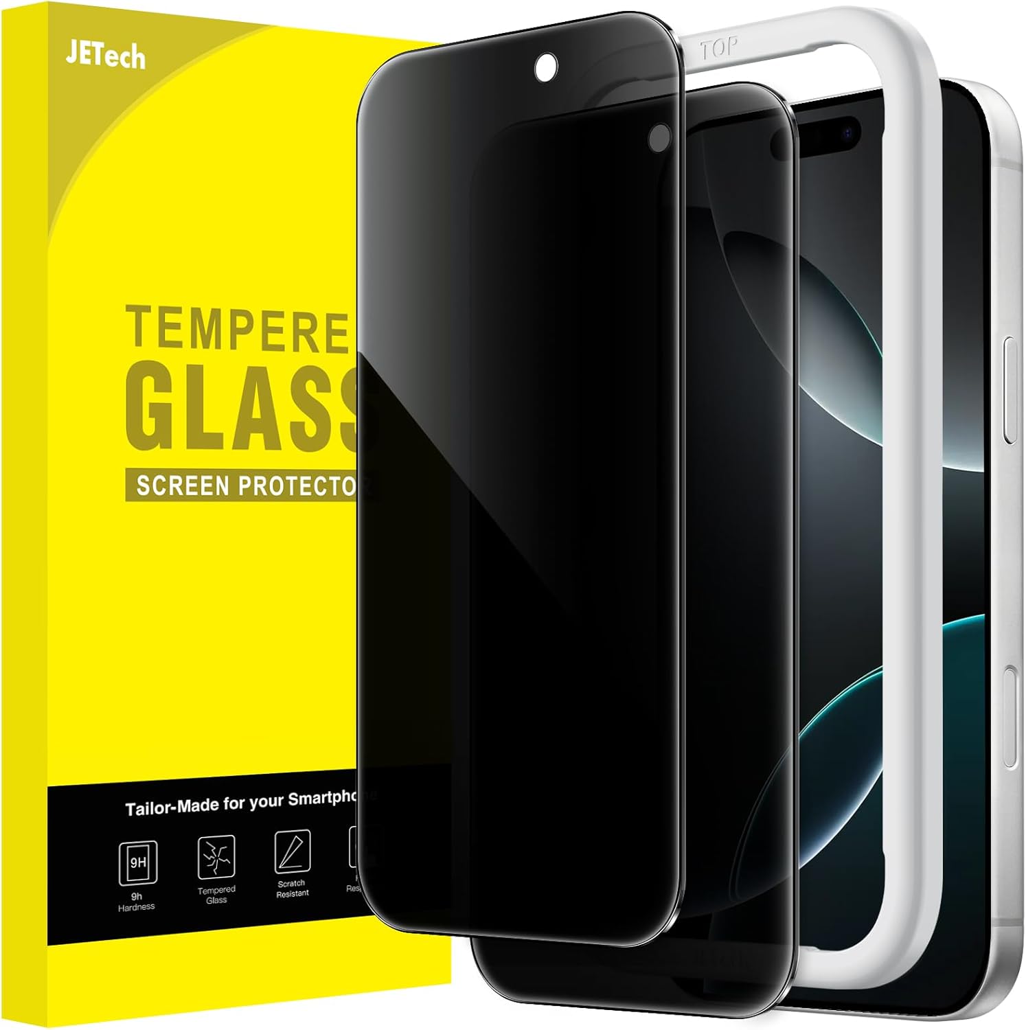 JETech Protector Pantalla Privacidad para iPhone 17 Pro Max, 2 Unidades | Protección Antiespía, Cristal Vidrio Templado, Marco de Instalación Fácil, Anti-Arañazos