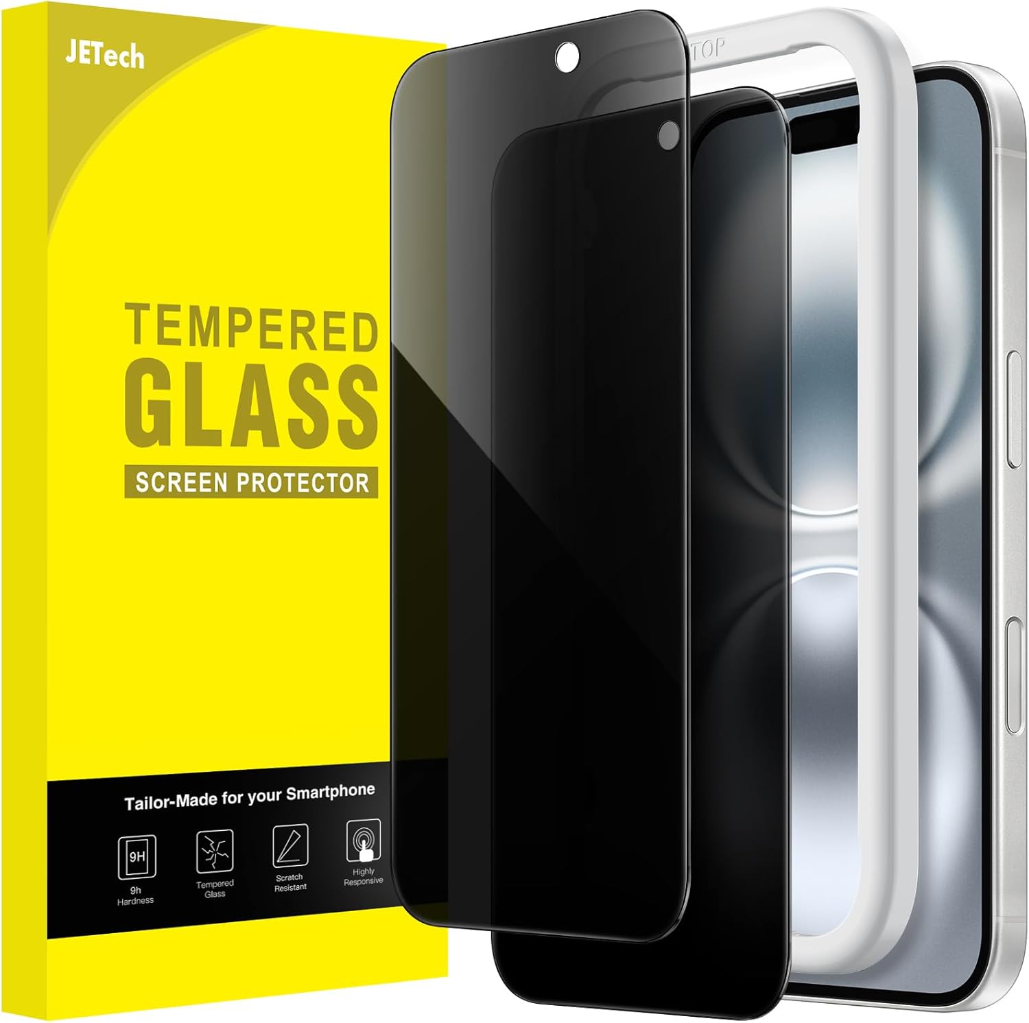 JETech Protector Pantalla Privacidad para iPhone 17 Pro Max, 2 Unidades | Protección Antiespía, Cristal Vidrio Templado, Marco de Instalación Fácil, Anti-Arañazos
