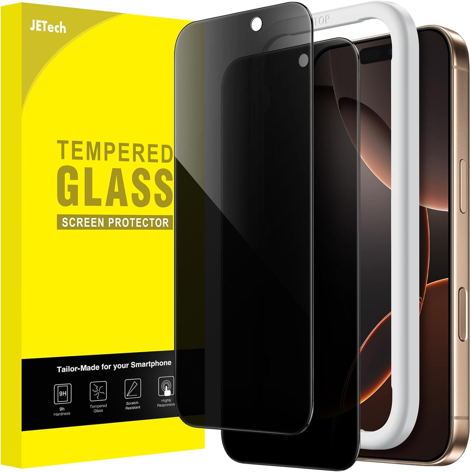 JETech Protector Pantalla Privacidad para iPhone 17 Pro Max, 2 Unidades | Protección Antiespía, Cristal Vidrio Templado, Marco de Instalación Fácil, Anti-Arañazos