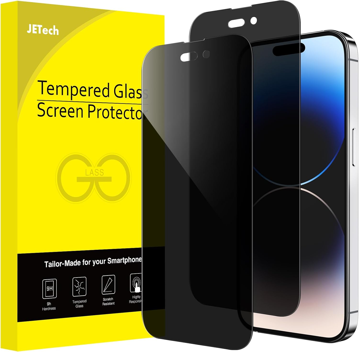 JETech Protector Pantalla Privacidad para iPhone 17 Pro Max, 2 Unidades | Protección Antiespía, Cristal Vidrio Templado, Marco de Instalación Fácil, Anti-Arañazos