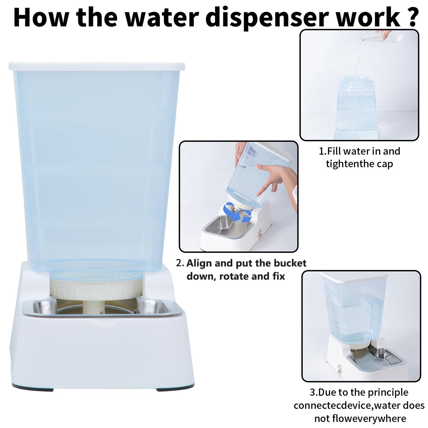 Dispensador Automático de Comida y Agua para Perros y Gatos, 5L - para Mascotas Medianas y Grandes, Otros Animales (Gris Oscuro)