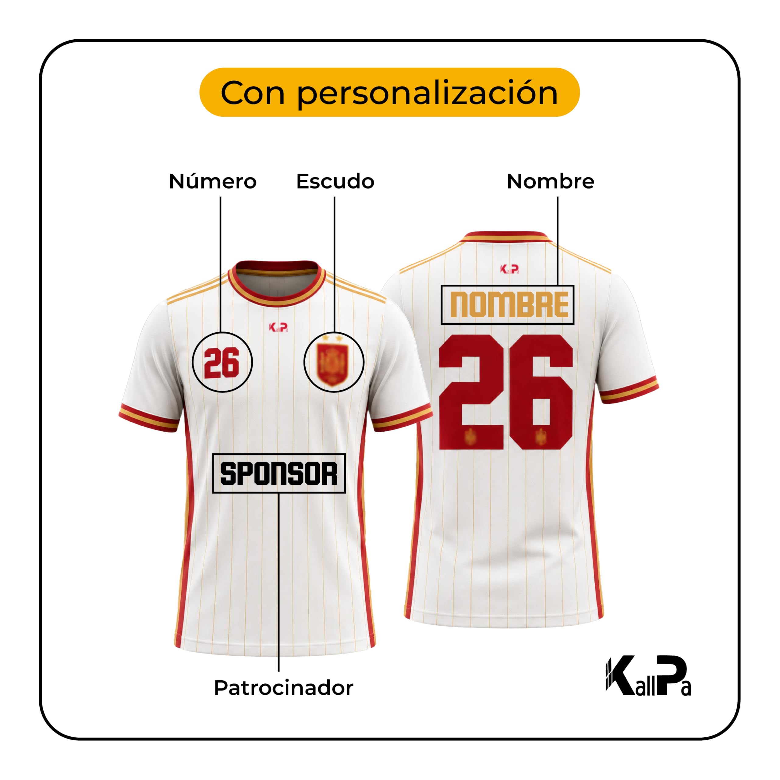 KALLPA Camiseta Mundial España de fútbol Personalizada. | Poliéster