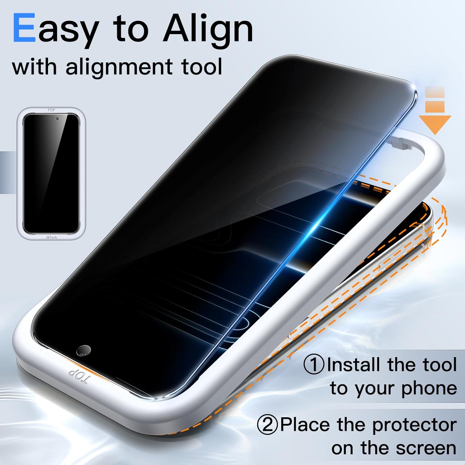 JETech Protector Pantalla Privacidad para iPhone 17 Pro Max, 2 Unidades | Protección Antiespía, Cristal Vidrio Templado, Marco de Instalación Fácil, Anti-Arañazos