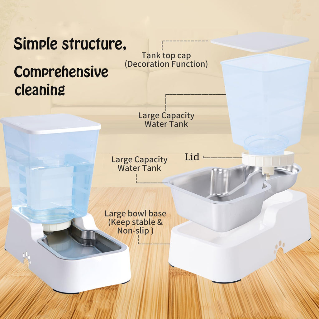 Dispensador Automático de Comida y Agua para Perros y Gatos, 5L - para Mascotas Medianas y Grandes, Otros Animales (Gris Oscuro)