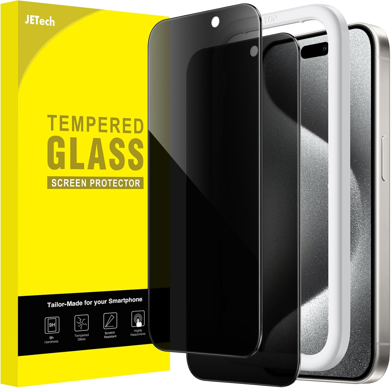 JETech Protector Pantalla Privacidad para iPhone 17 Pro Max, 2 Unidades | Protección Antiespía, Cristal Vidrio Templado, Marco de Instalación Fácil, Anti-Arañazos