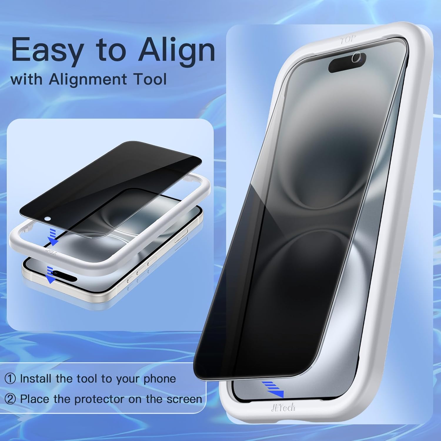 JETech Protector Pantalla Privacidad para iPhone 17 Pro Max, 2 Unidades | Protección Antiespía, Cristal Vidrio Templado, Marco de Instalación Fácil, Anti-Arañazos