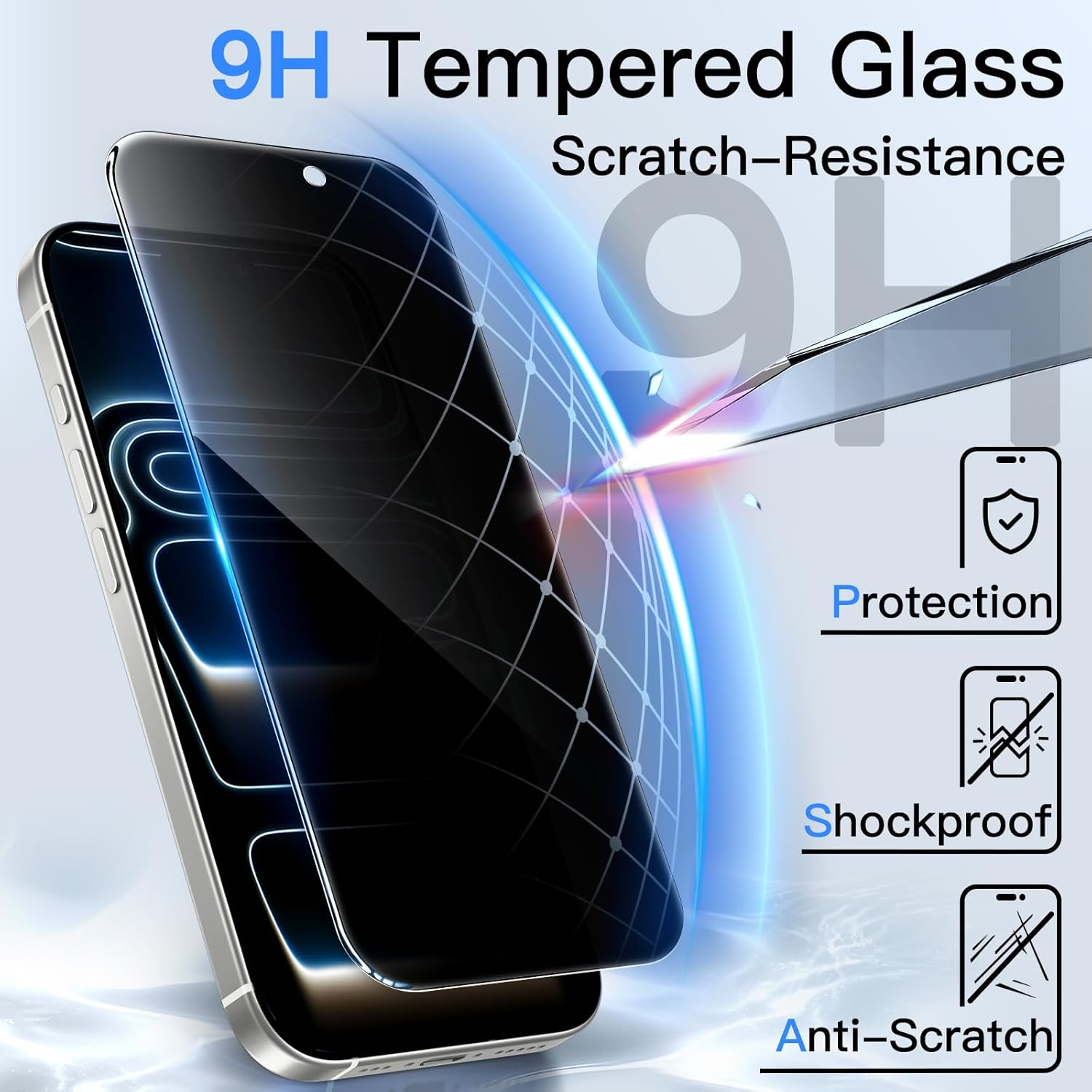 JETech Protector Pantalla Privacidad para iPhone 17 Pro Max, 2 Unidades | Protección Antiespía, Cristal Vidrio Templado, Marco de Instalación Fácil, Anti-Arañazos