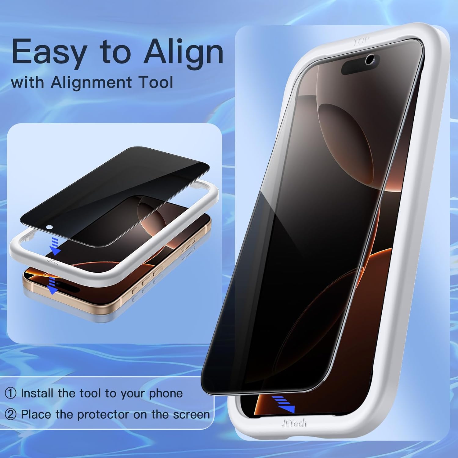 JETech Protector Pantalla Privacidad para iPhone 17 Pro Max, 2 Unidades | Protección Antiespía, Cristal Vidrio Templado, Marco de Instalación Fácil, Anti-Arañazos