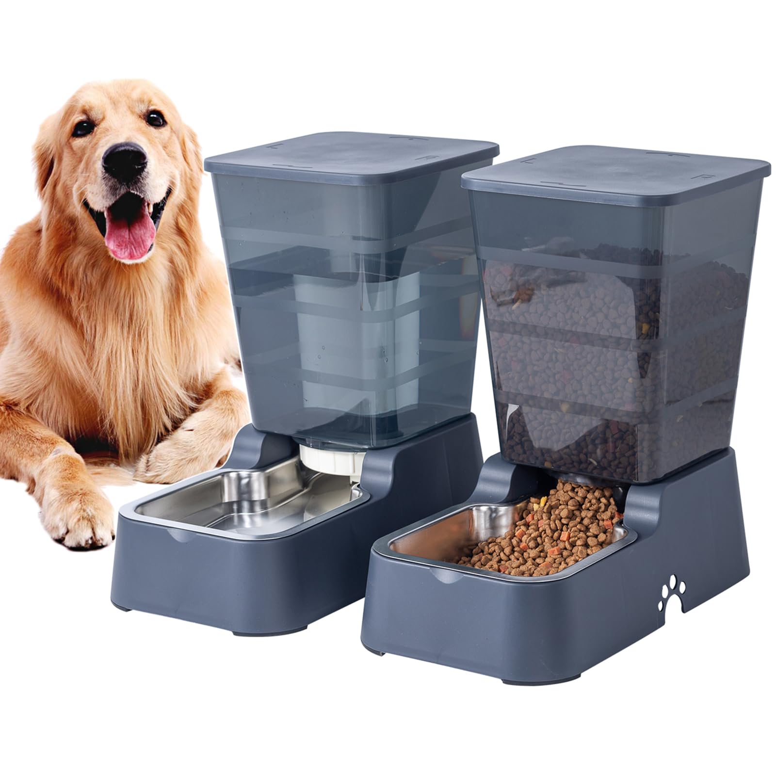 Dispensador Automático de Comida y Agua para Perros y Gatos, 5L - para Mascotas Medianas y Grandes, Otros Animales (Gris Oscuro)