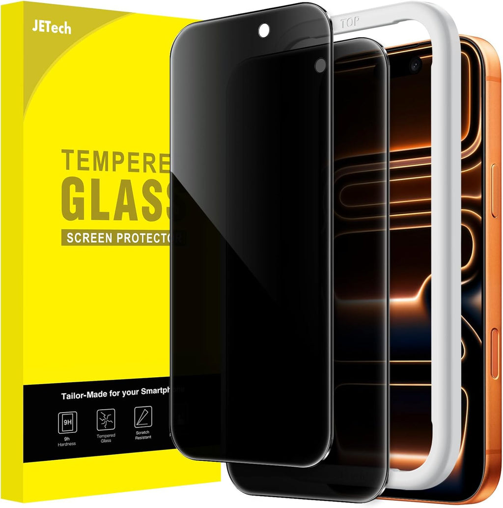 JETech Protector Pantalla Privacidad para iPhone 17 Pro Max, 2 Unidades | Protección Antiespía, Cristal Vidrio Templado, Marco de Instalación Fácil, Anti-Arañazos