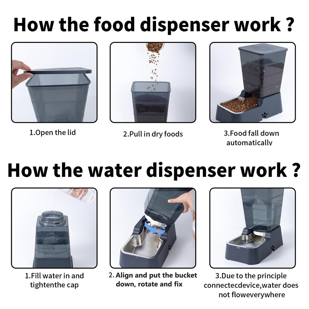 Dispensador Automático de Comida y Agua para Perros y Gatos, 5L - para Mascotas Medianas y Grandes, Otros Animales (Gris Oscuro)