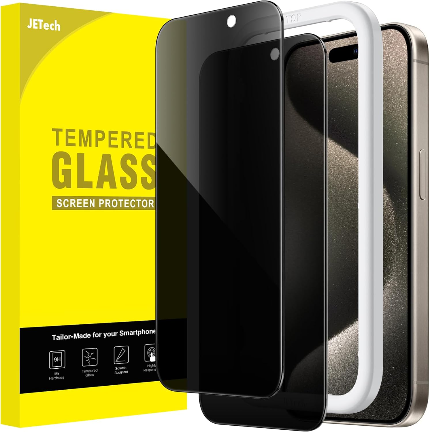 JETech Protector Pantalla Privacidad para iPhone 17 Pro Max, 2 Unidades | Protección Antiespía, Cristal Vidrio Templado, Marco de Instalación Fácil, Anti-Arañazos