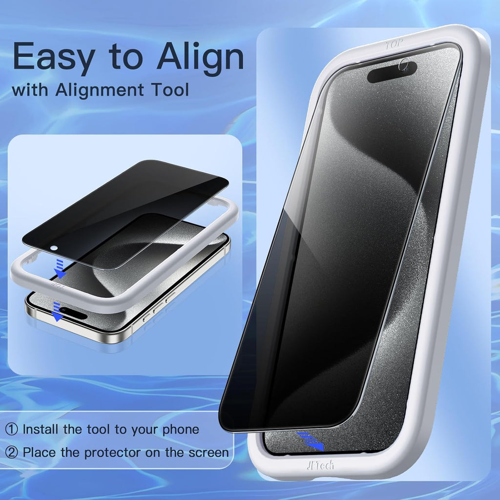 JETech Protector Pantalla Privacidad para iPhone 17 Pro Max, 2 Unidades | Protección Antiespía, Cristal Vidrio Templado, Marco de Instalación Fácil, Anti-Arañazos