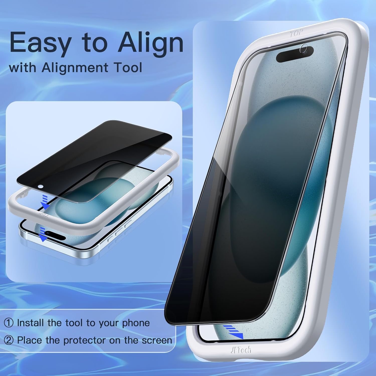 JETech Protector Pantalla Privacidad para iPhone 17 Pro Max, 2 Unidades | Protección Antiespía, Cristal Vidrio Templado, Marco de Instalación Fácil, Anti-Arañazos