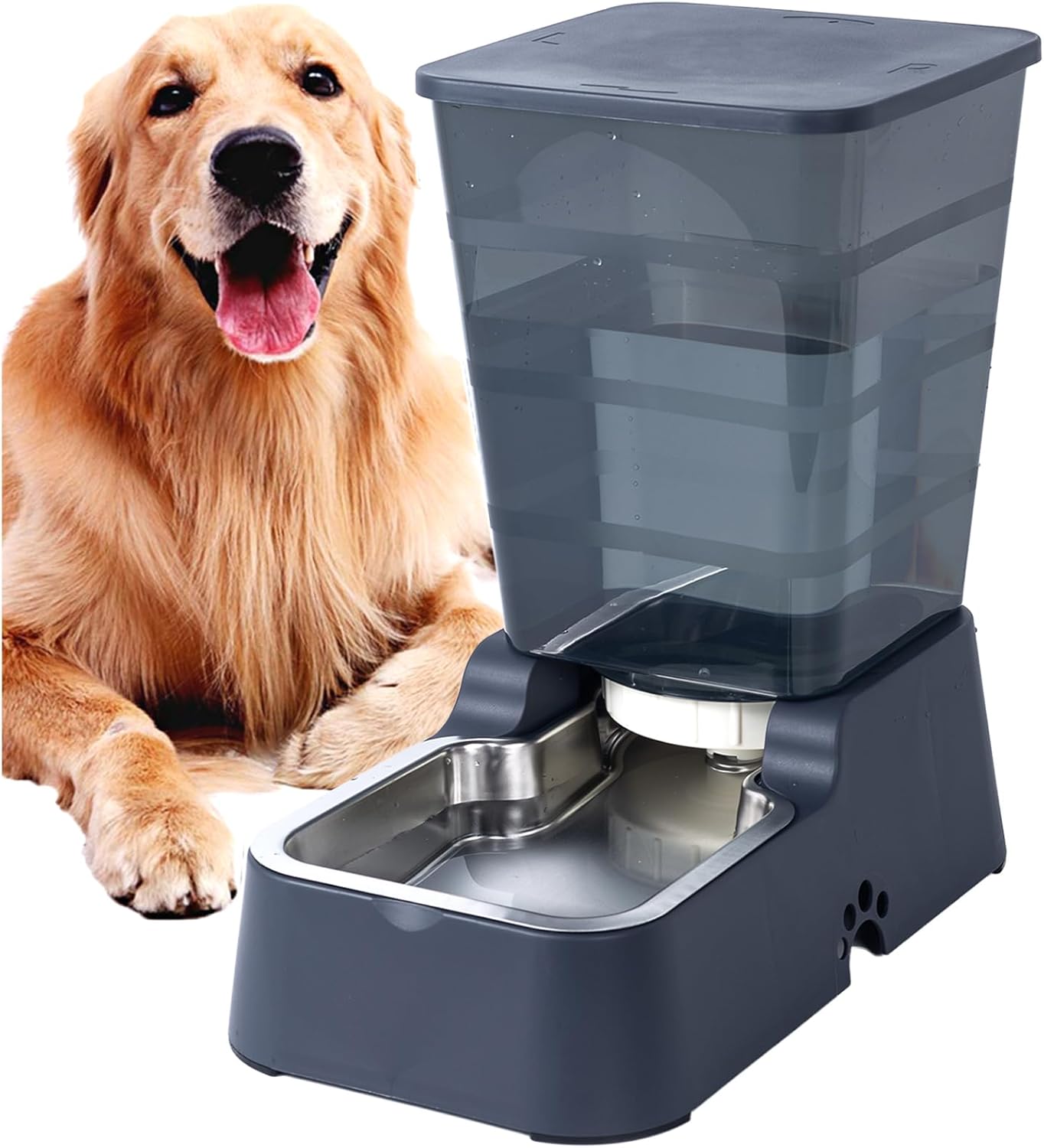 Dispensador Automático de Comida y Agua para Perros y Gatos, 5L - para Mascotas Medianas y Grandes, Otros Animales (Gris Oscuro)