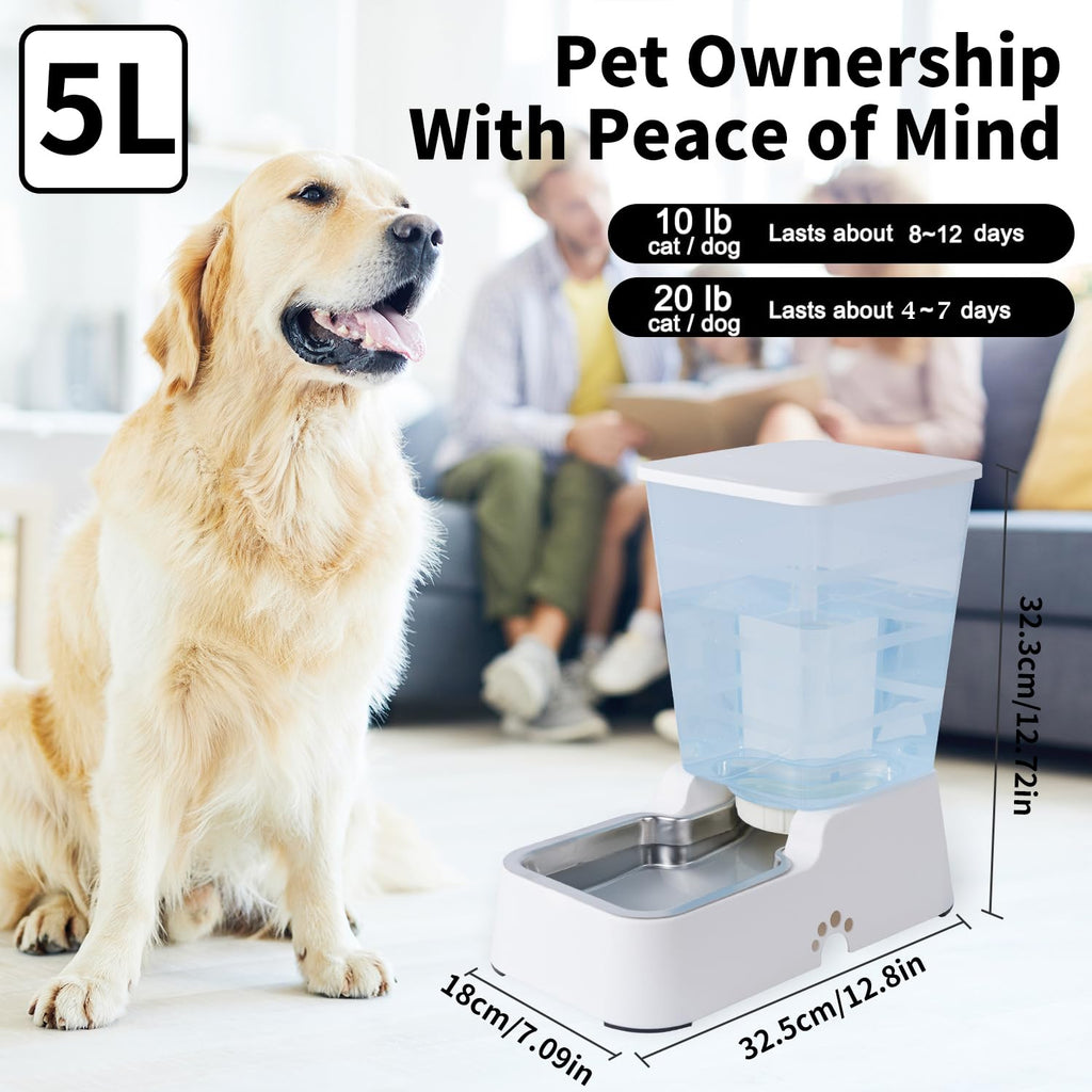 Dispensador Automático de Comida y Agua para Perros y Gatos, 5L - para Mascotas Medianas y Grandes, Otros Animales (Gris Oscuro)