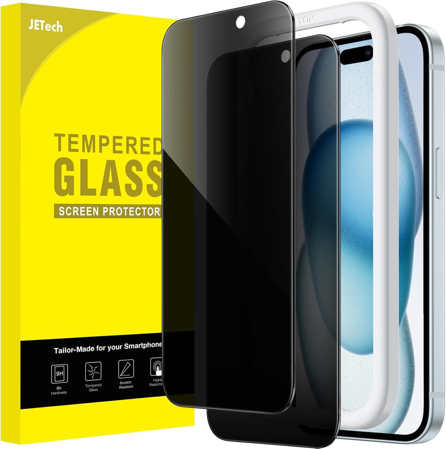 JETech Protector Pantalla Privacidad para iPhone 17 Pro Max, 2 Unidades | Protección Antiespía, Cristal Vidrio Templado, Marco de Instalación Fácil, Anti-Arañazos