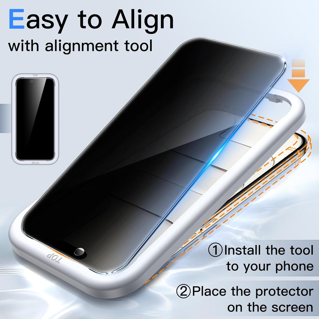 JETech Protector Pantalla Privacidad para iPhone 17 Pro Max, 2 Unidades | Protección Antiespía, Cristal Vidrio Templado, Marco de Instalación Fácil, Anti-Arañazos