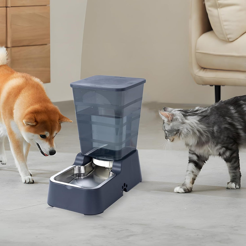 Dispensador Automático de Comida y Agua para Perros y Gatos, 5L - para Mascotas Medianas y Grandes, Otros Animales (Gris Oscuro)