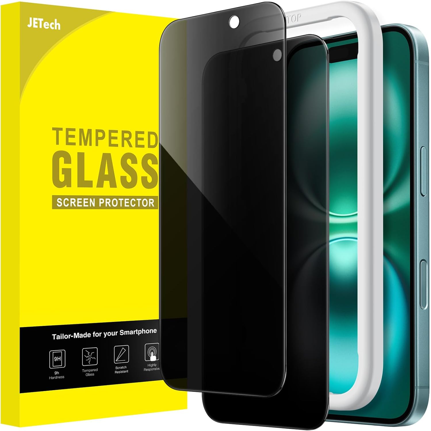 JETech Protector Pantalla Privacidad para iPhone 17 Pro Max, 2 Unidades | Protección Antiespía, Cristal Vidrio Templado, Marco de Instalación Fácil, Anti-Arañazos