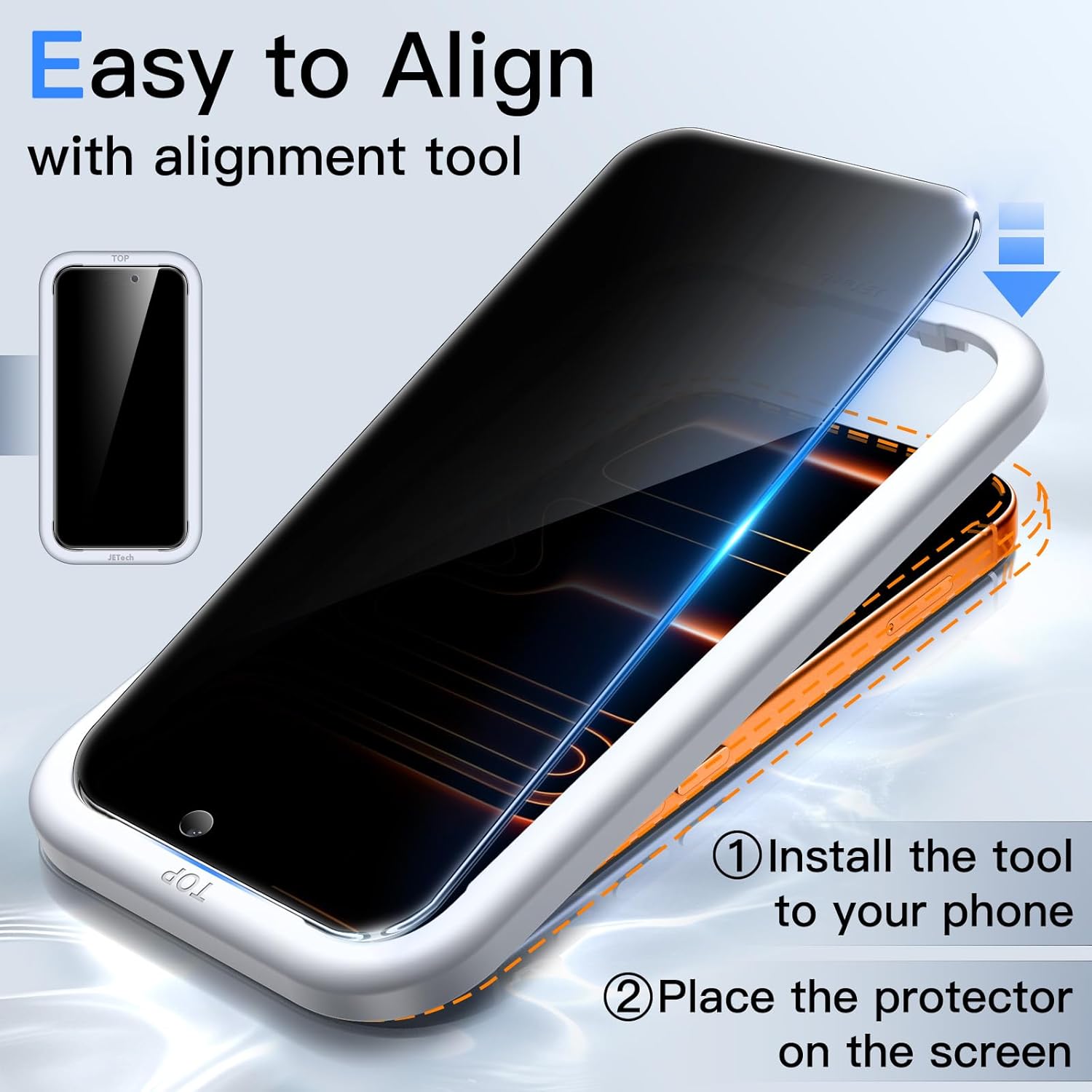 JETech Protector Pantalla Privacidad para iPhone 17 Pro Max, 2 Unidades | Protección Antiespía, Cristal Vidrio Templado, Marco de Instalación Fácil, Anti-Arañazos