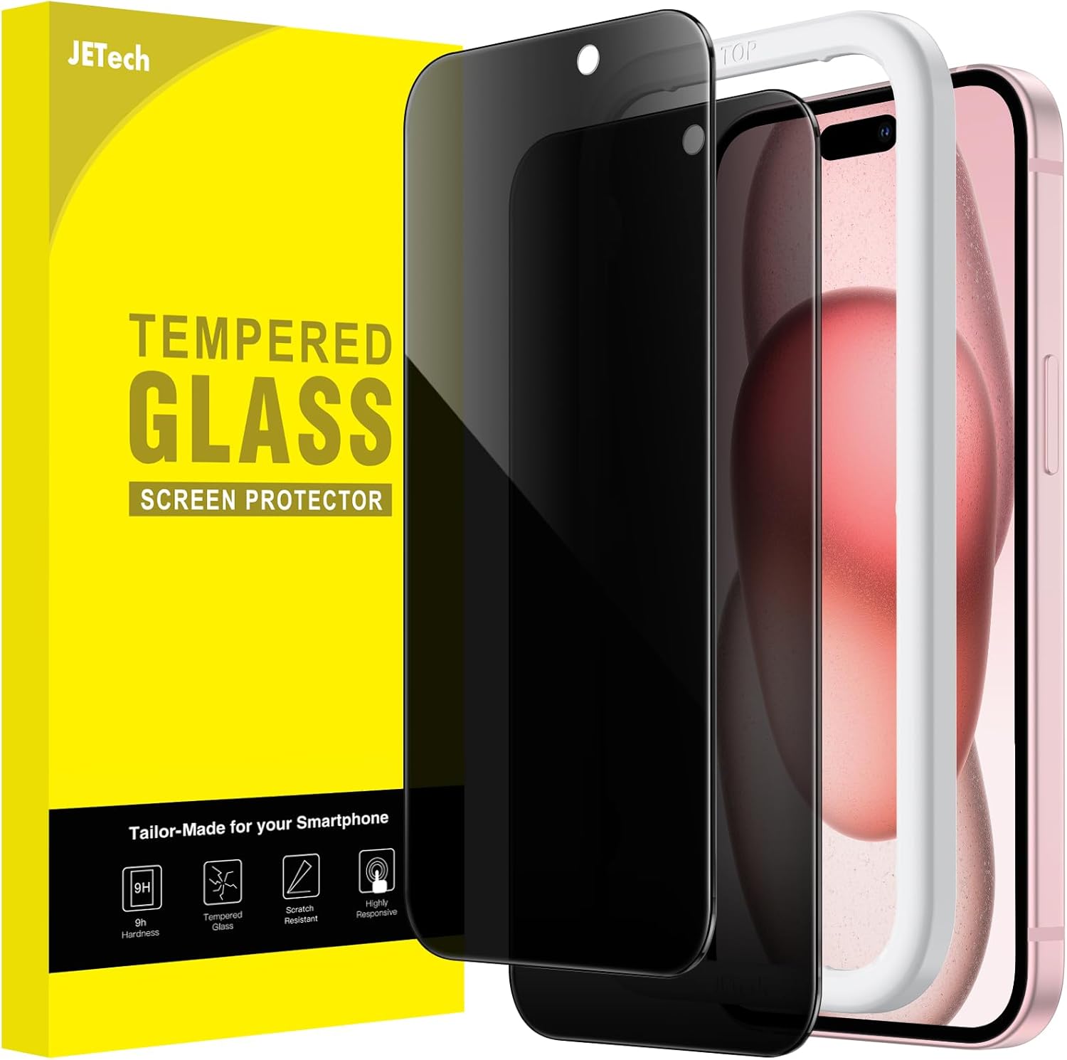 JETech Protector Pantalla Privacidad para iPhone 17 Pro Max, 2 Unidades | Protección Antiespía, Cristal Vidrio Templado, Marco de Instalación Fácil, Anti-Arañazos