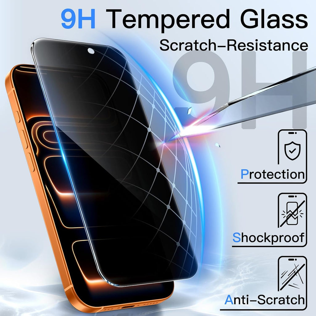 JETech Protector Pantalla Privacidad para iPhone 17 Pro Max, 2 Unidades | Protección Antiespía, Cristal Vidrio Templado, Marco de Instalación Fácil, Anti-Arañazos