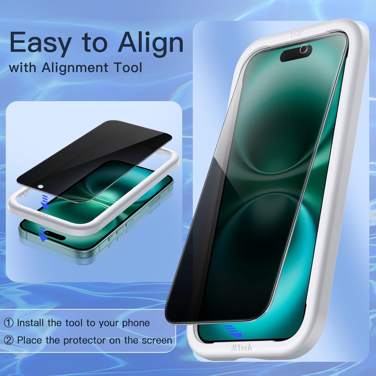 JETech Protector Pantalla Privacidad para iPhone 17 Pro Max, 2 Unidades | Protección Antiespía, Cristal Vidrio Templado, Marco de Instalación Fácil, Anti-Arañazos