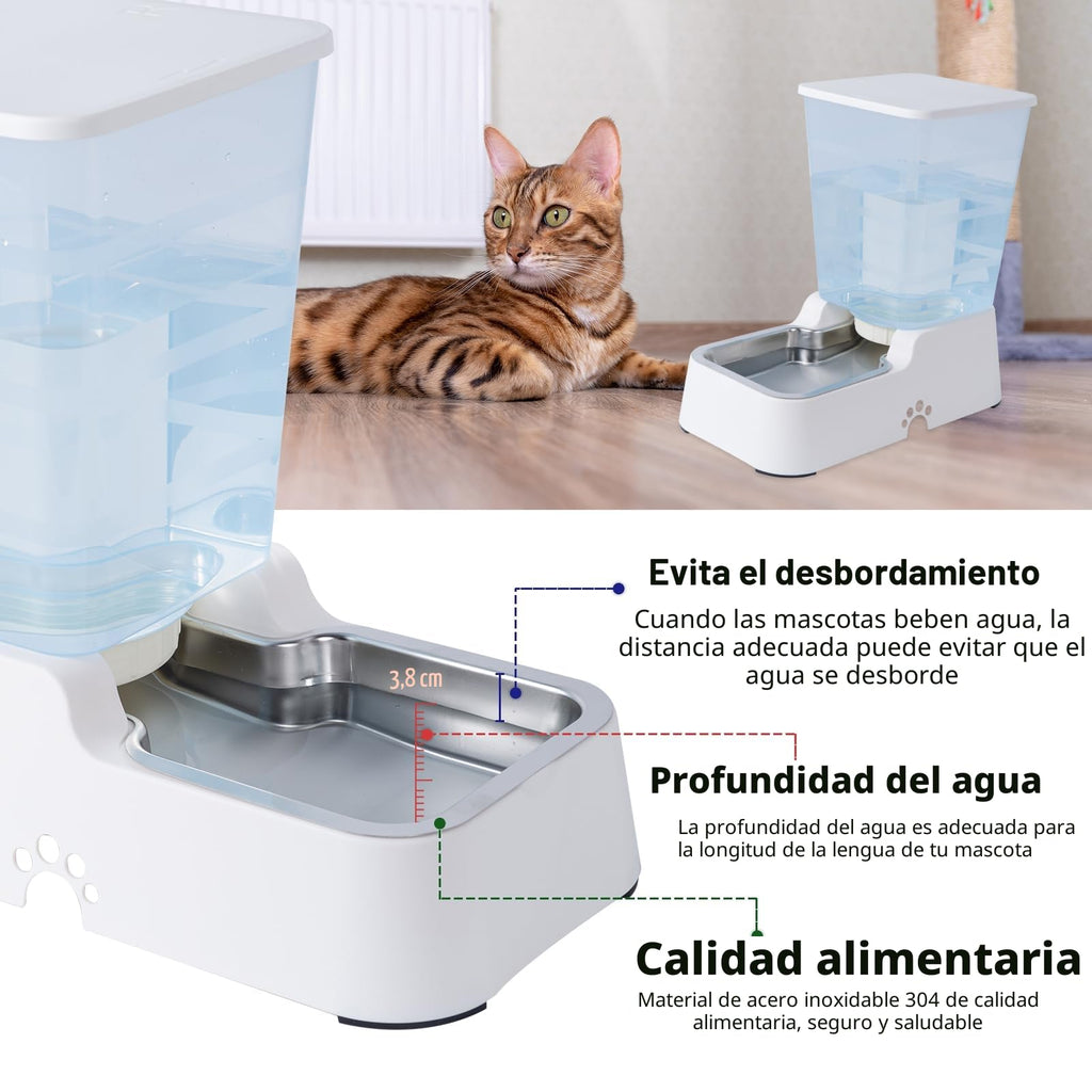 Dispensador Automático de Comida y Agua para Perros y Gatos, 5L - para Mascotas Medianas y Grandes, Otros Animales (Gris Oscuro)