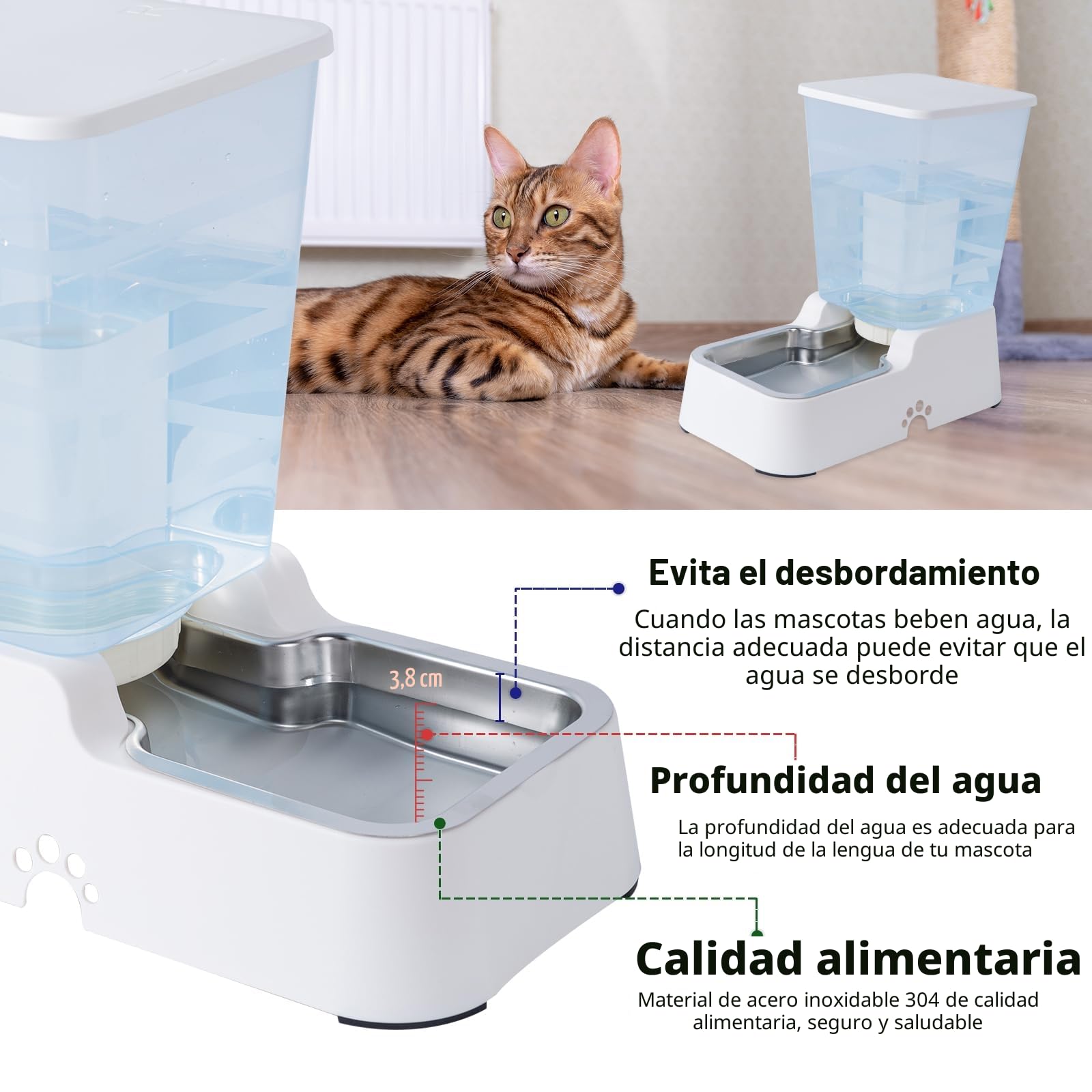 Dispensador Automático de Comida y Agua para Perros y Gatos, 5L - para Mascotas Medianas y Grandes, Otros Animales (Gris Oscuro)