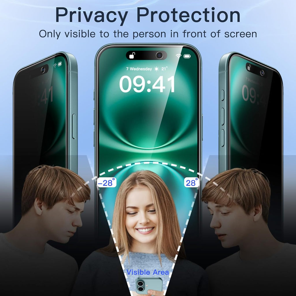 JETech Protector Pantalla Privacidad para iPhone 17 Pro Max, 2 Unidades | Protección Antiespía, Cristal Vidrio Templado, Marco de Instalación Fácil, Anti-Arañazos