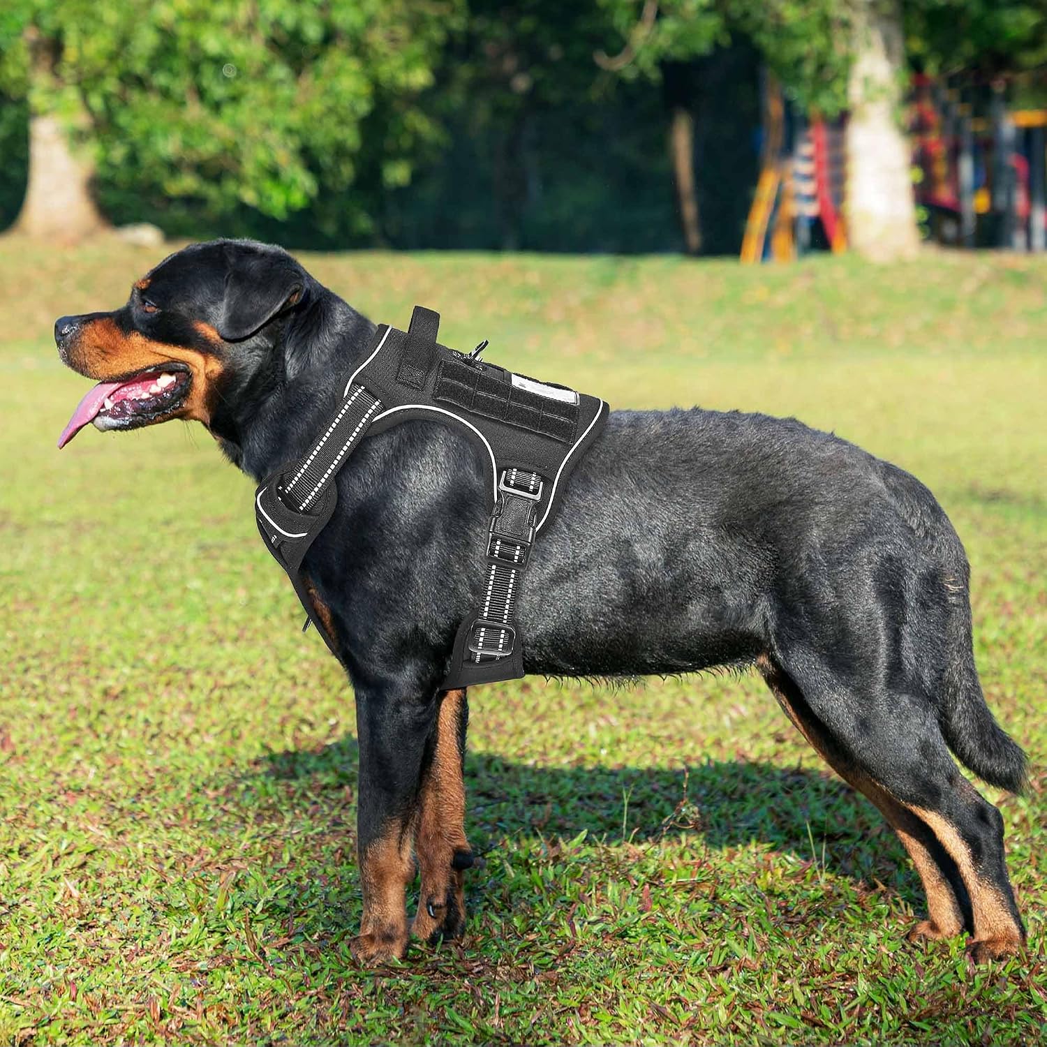 Haapaw Arnés táctico resistente para perros grandes, arnés ajustable para mascotas, reflectante, de fácil control, arnés para perros de trabajo, grande, marrón