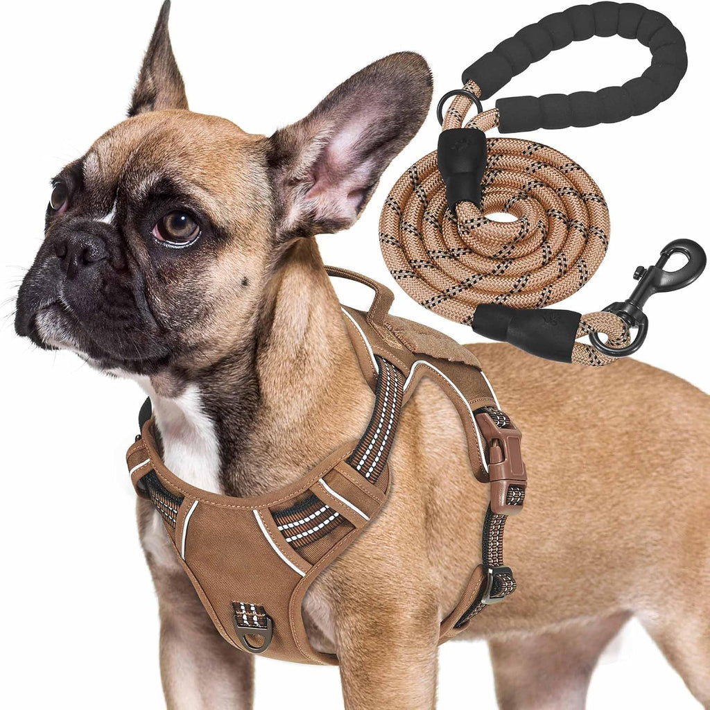 Haapaw Arnés táctico resistente para perros grandes, arnés ajustable para mascotas, reflectante, de fácil control, arnés para perros de trabajo, grande, marrón