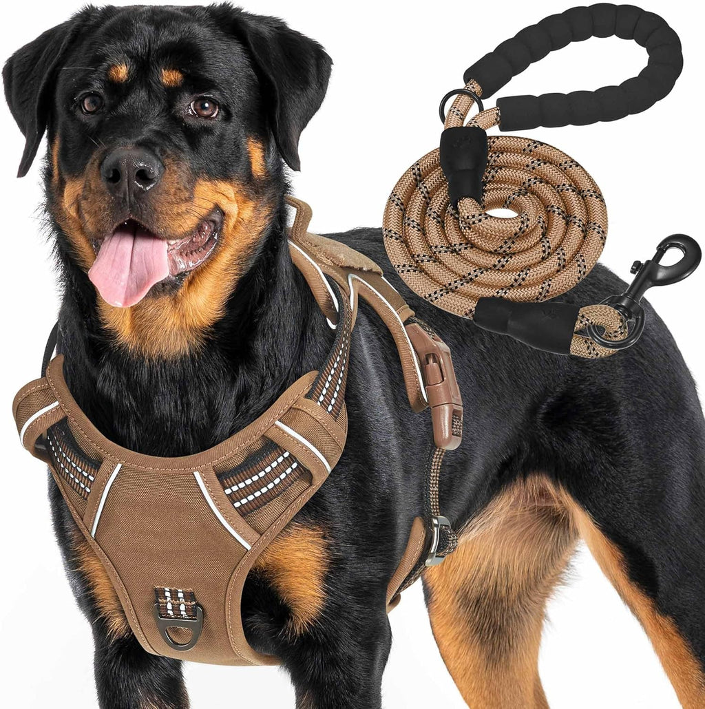 Haapaw Arnés táctico resistente para perros grandes, arnés ajustable para mascotas, reflectante, de fácil control, arnés para perros de trabajo, grande, marrón