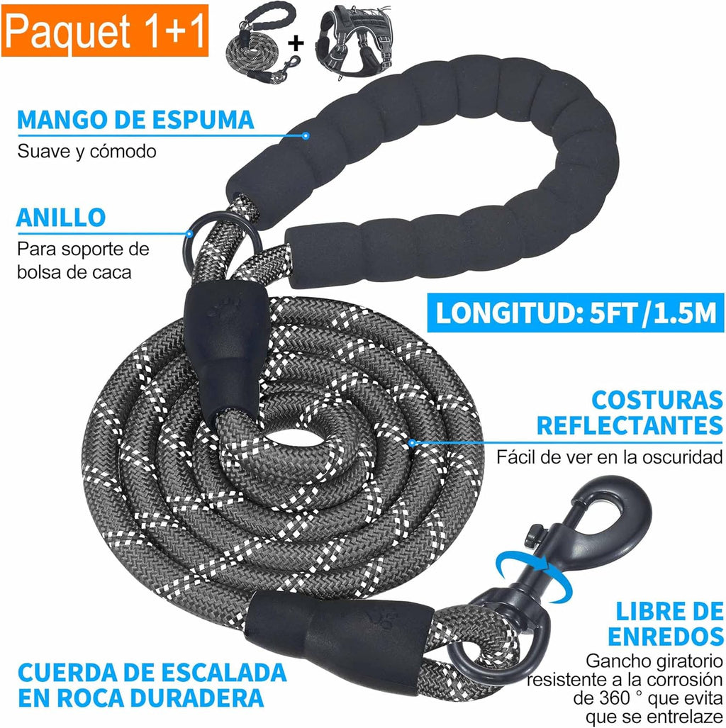 Haapaw Arnés táctico resistente para perros grandes, arnés ajustable para mascotas, reflectante, de fácil control, arnés para perros de trabajo, grande, marrón