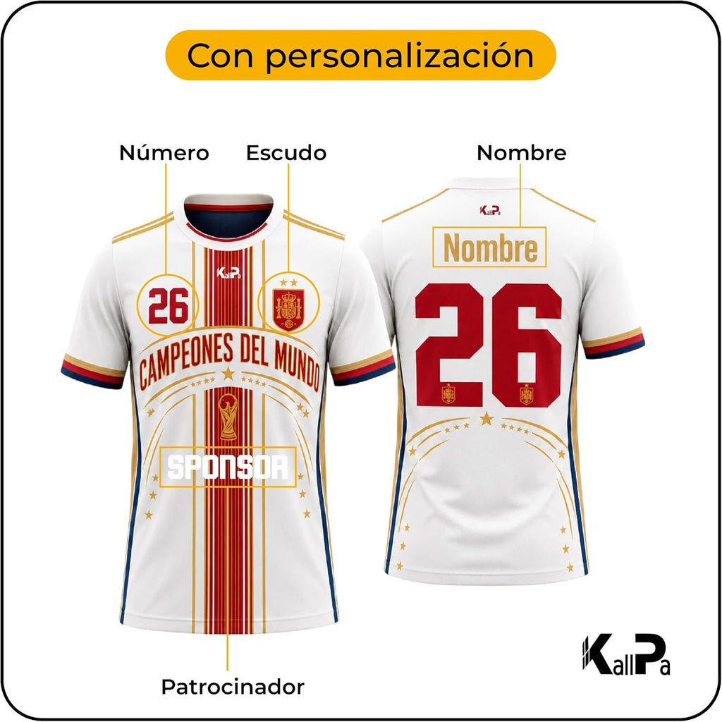 KALLPA Camiseta Mundial España de fútbol Personalizada. | Poliéster