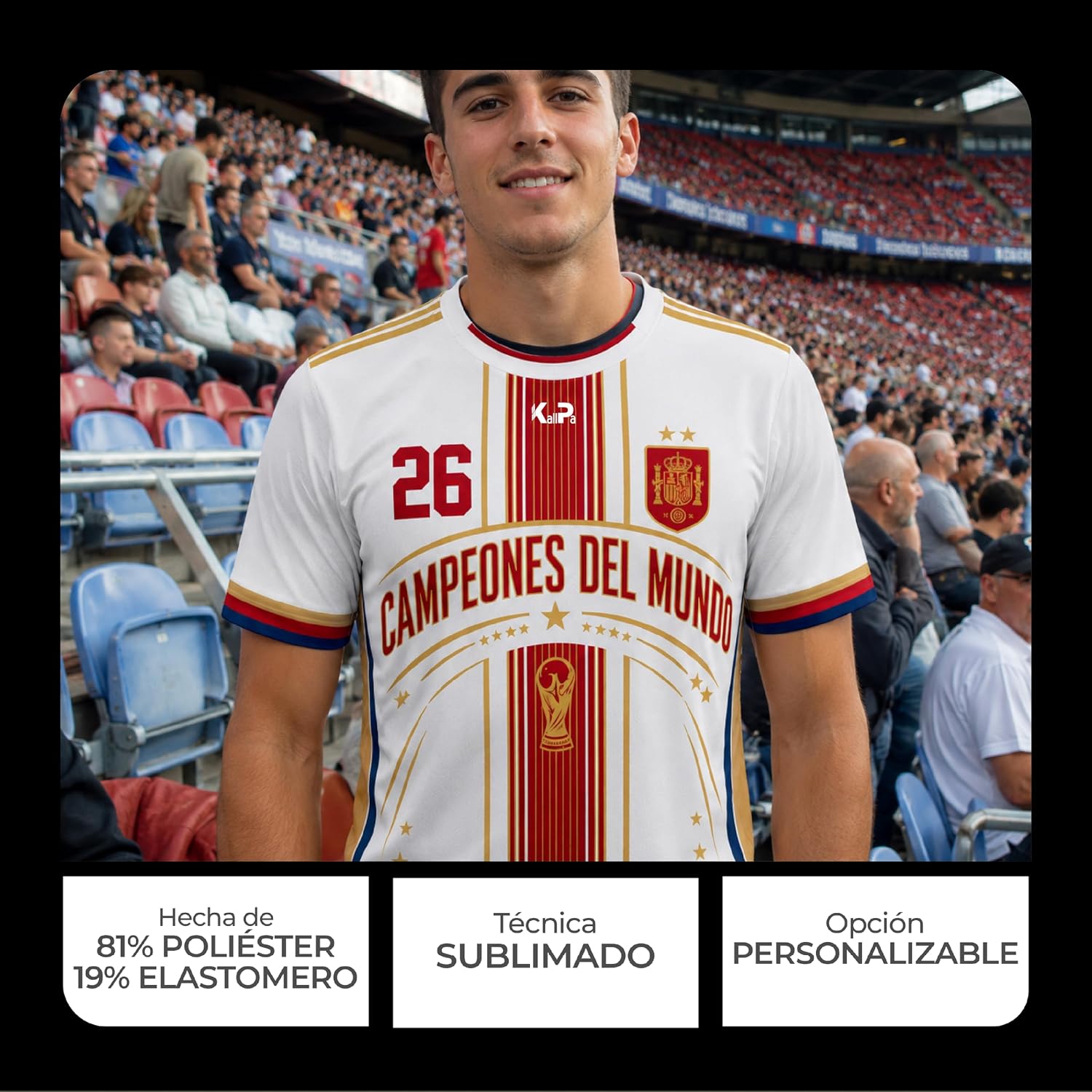 KALLPA Camiseta Mundial España de fútbol Personalizada. | Poliéster