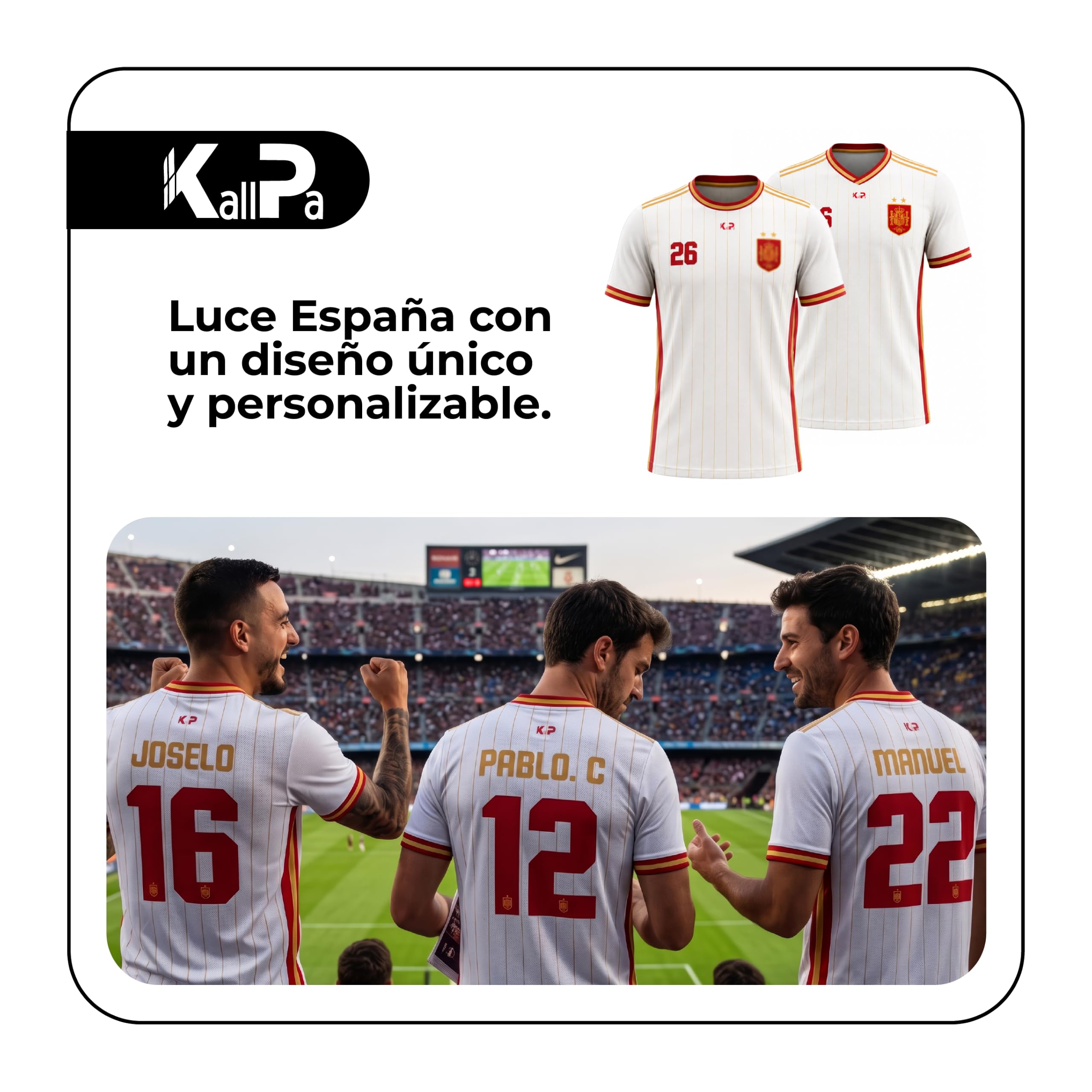 KALLPA Camiseta Mundial España de fútbol Personalizada. | Poliéster
