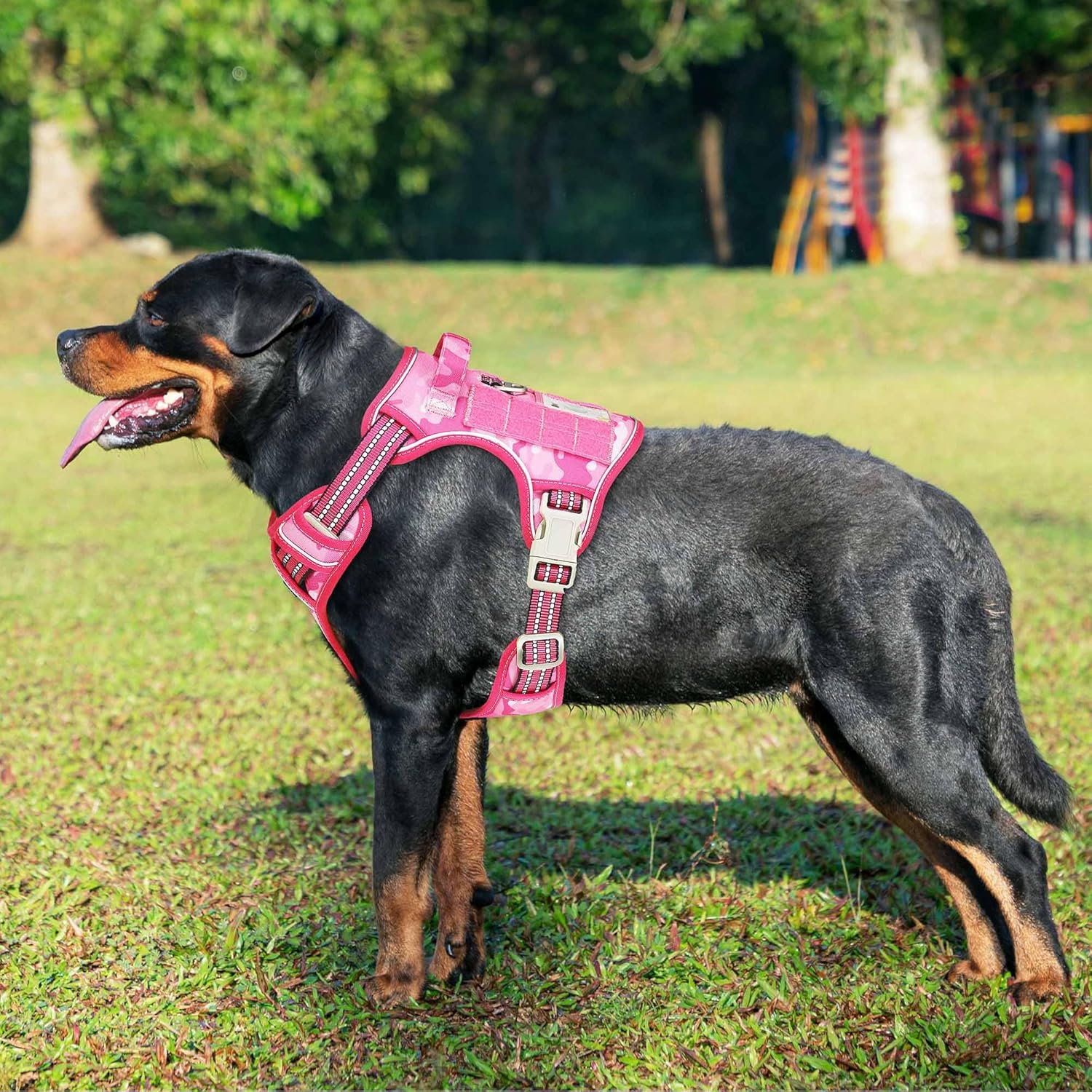 Haapaw Arnés táctico resistente para perros grandes, arnés ajustable para mascotas, reflectante, de fácil control, arnés para perros de trabajo, grande, marrón