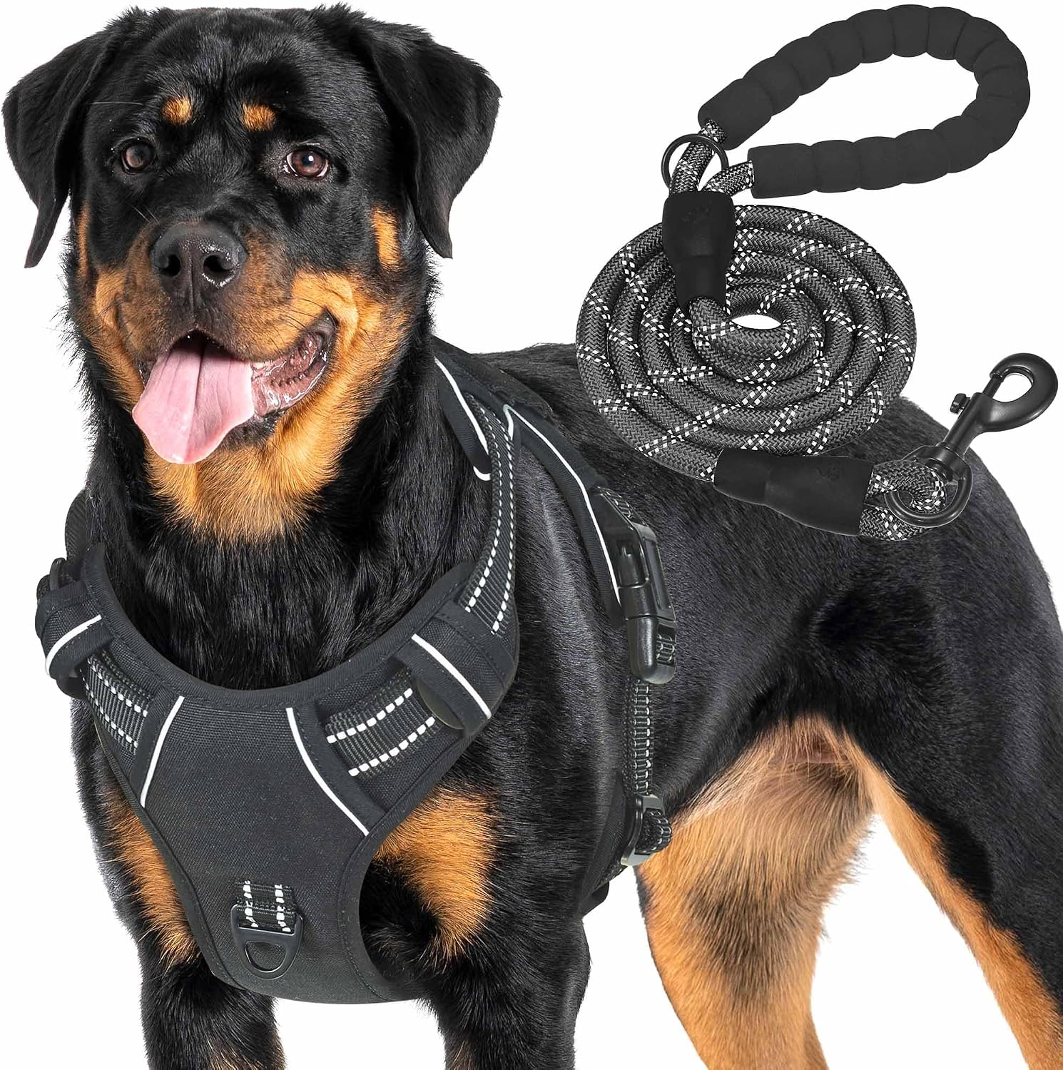Haapaw Arnés táctico resistente para perros grandes, arnés ajustable para mascotas, reflectante, de fácil control, arnés para perros de trabajo, grande, marrón